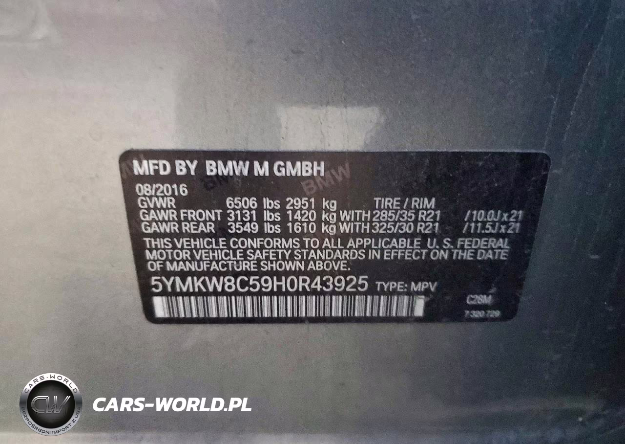 2017 BMW X6 M VIN:5YMKW8C59H0R43925 - 13