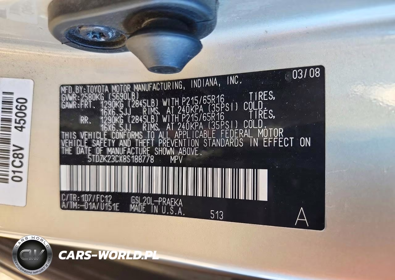 2008 Toyota Sienna Le 8-Passenger VIN:5TDZK23CX8S188778 - 12