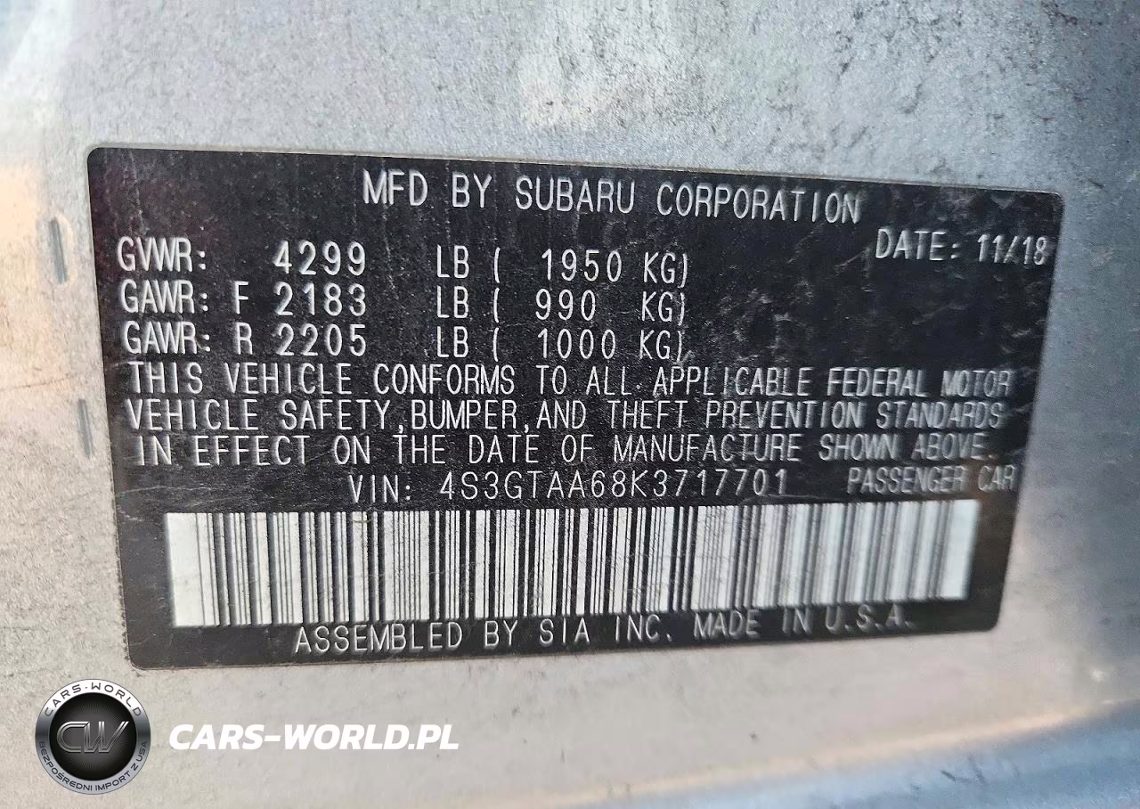 2019 Subaru Impreza VIN:4S3GTAA68K3717701 - 12