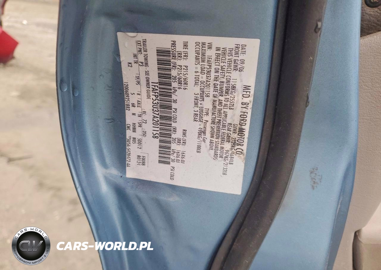 2007 Ford Taurus Se VIN:1FAFP53U37A201158 - 12