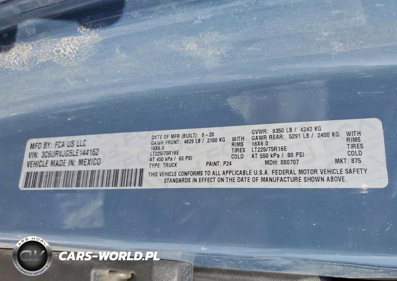 2020 Ram Promaster 3500 Vf Delivery Van VIN:3C6URVJG5LE144162 - 13