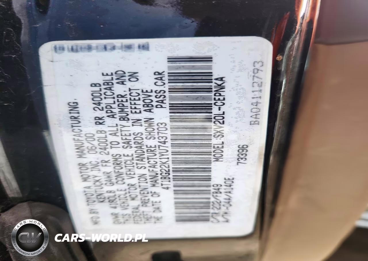 2000 Toyota Camry Le VIN:4T1BG22K1YU743703 - 12
