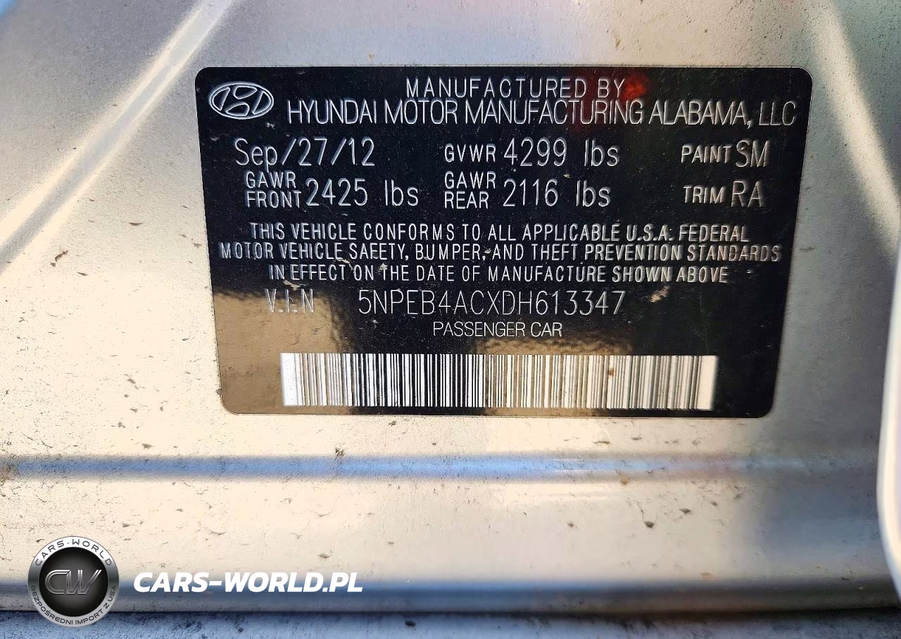2013 Hyundai Sonata VIN:5NPEB4ACXDH613347 - 12