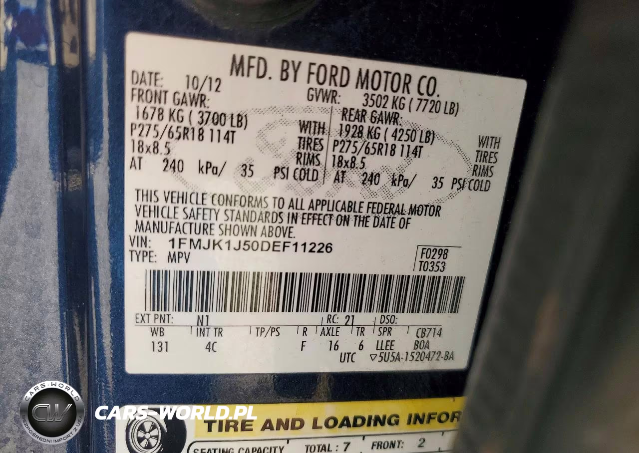 2013 Ford Expedition El Xlt VIN:1FMJK1J50DEF11226 - 12