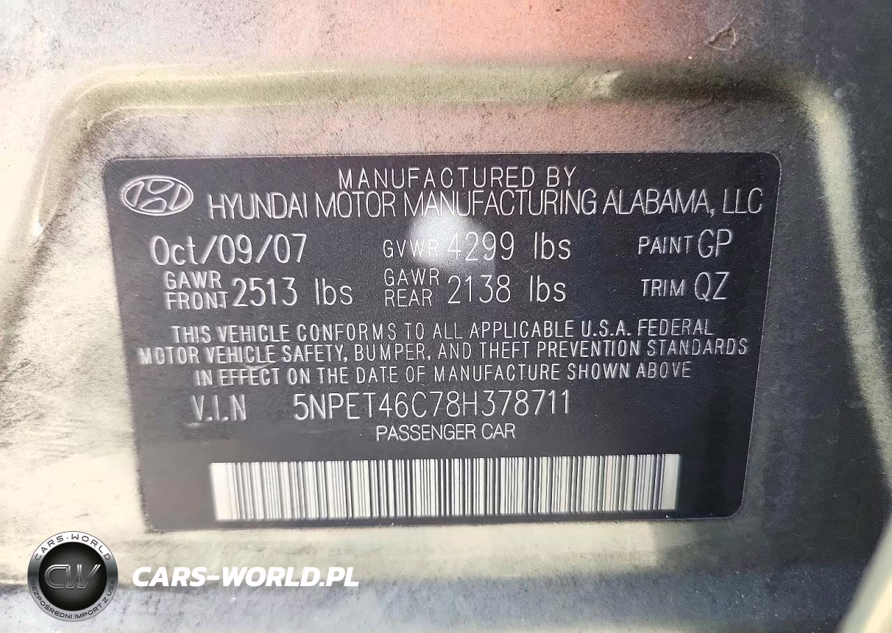 2008 Hyundai Sonata Gls VIN:5NPET46C78H378711 - 12