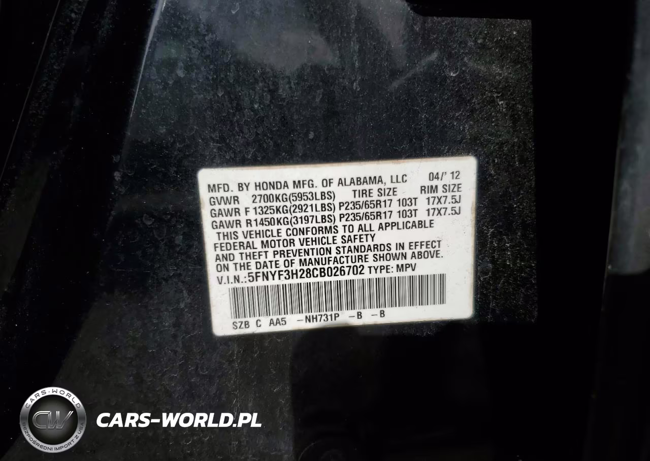 2012 Honda Pilot Lx VIN:5FNYF3H28CB026702 - 13