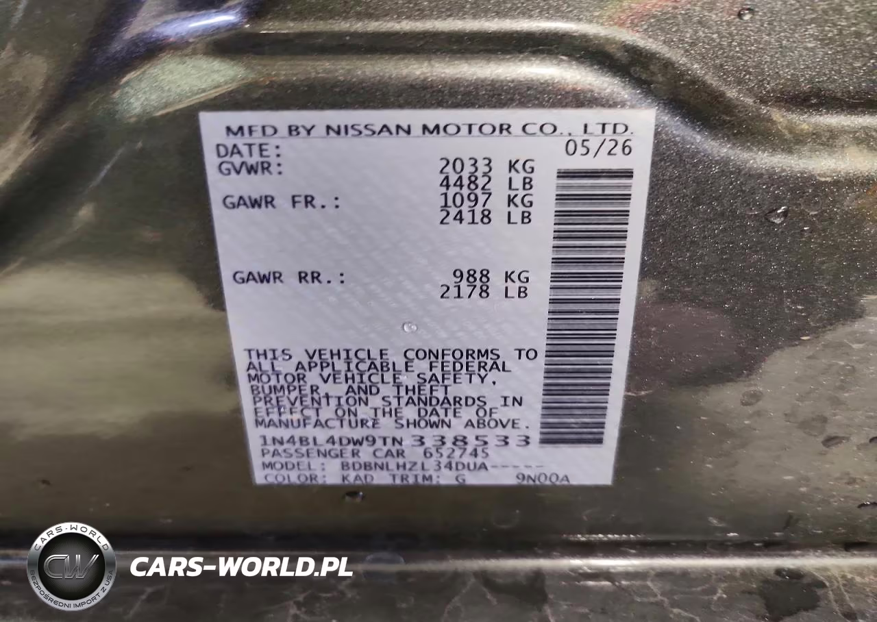 2026 Nissan Altima Sv VIN:1N4BL4DW9TN338533 - 12