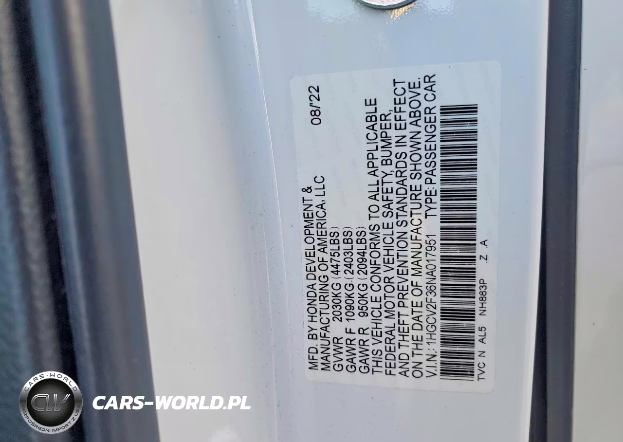 2022 Honda Accord Sport VIN:1HGCV2F36NA017951 - 12