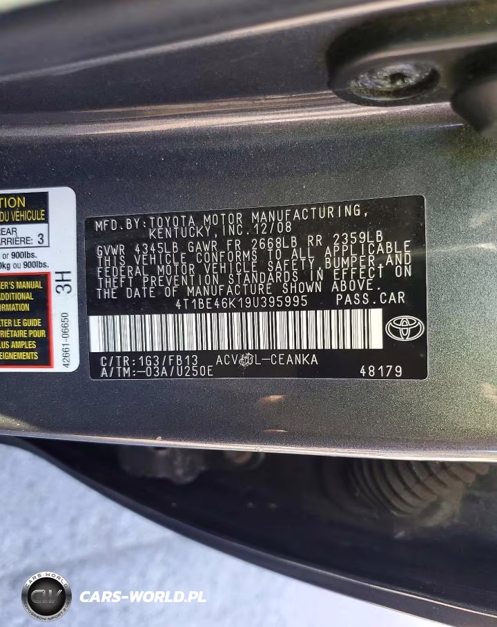 2009 Toyota Camry Le VIN:4T1BE46K19U395995 - 12
