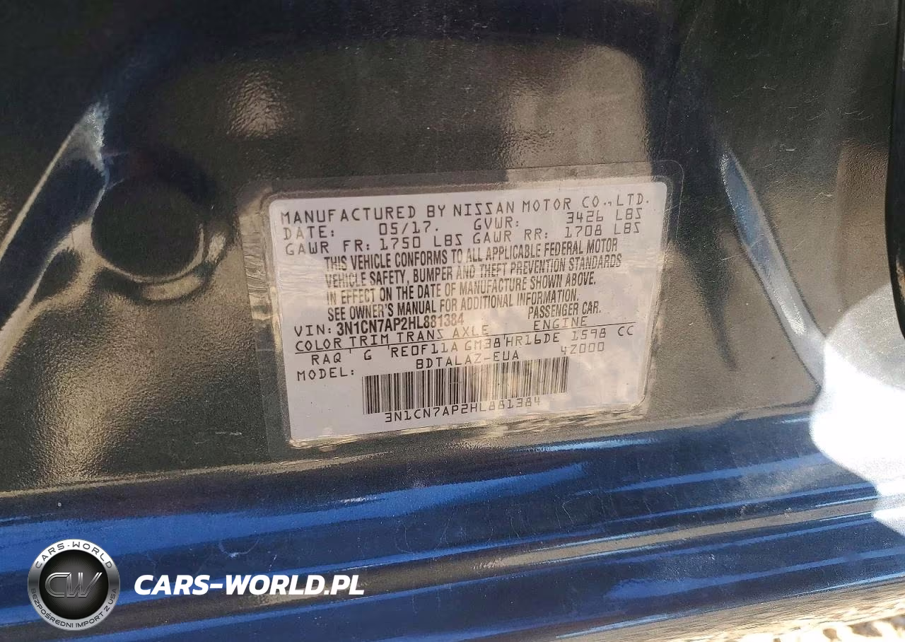 2017 Nissan Versa 1.6 S Plus VIN:3N1CN7AP2HL881384 - 12