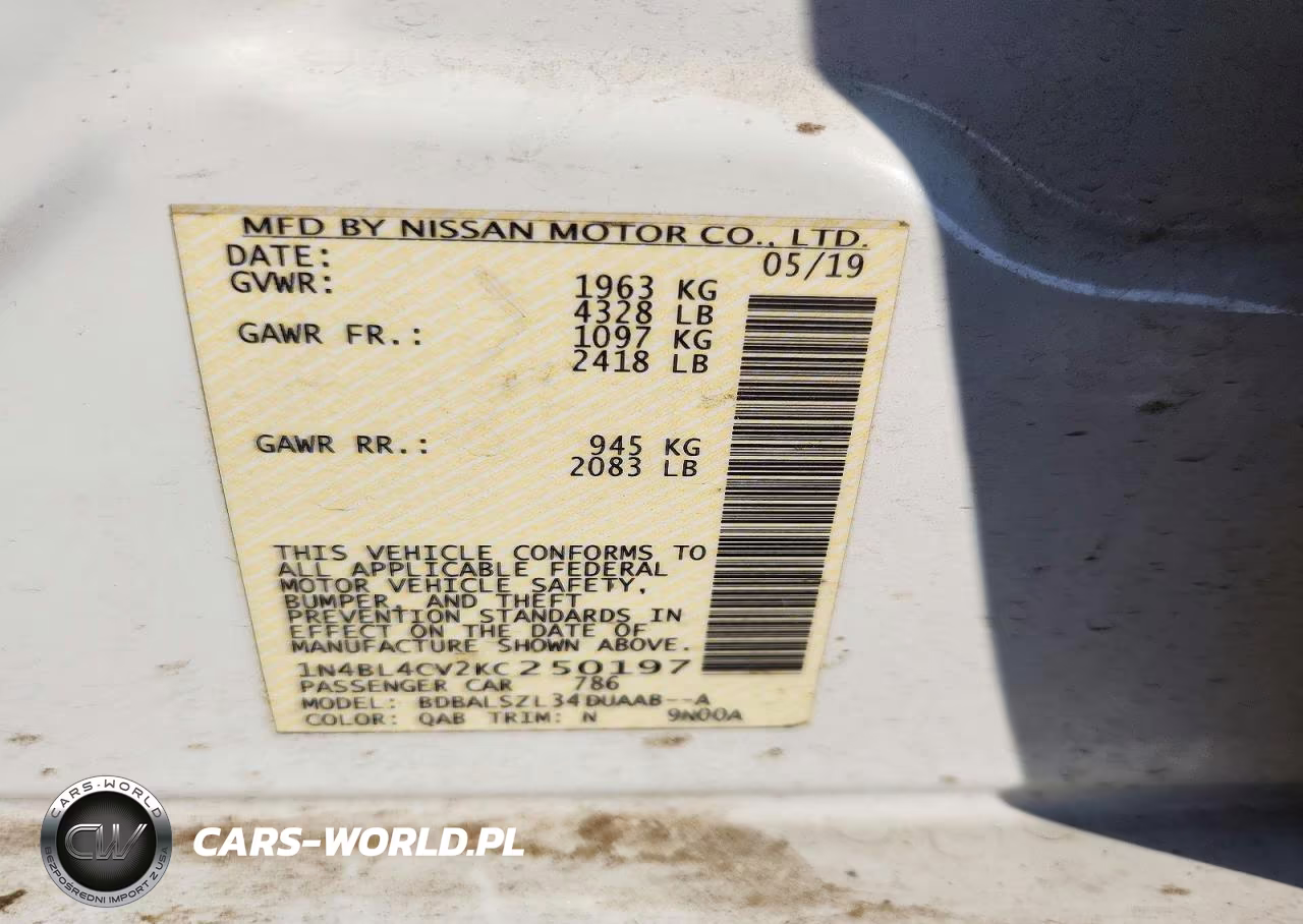2019 Nissan Altima Sr VIN:1N4BL4CV2KC250197 - 12