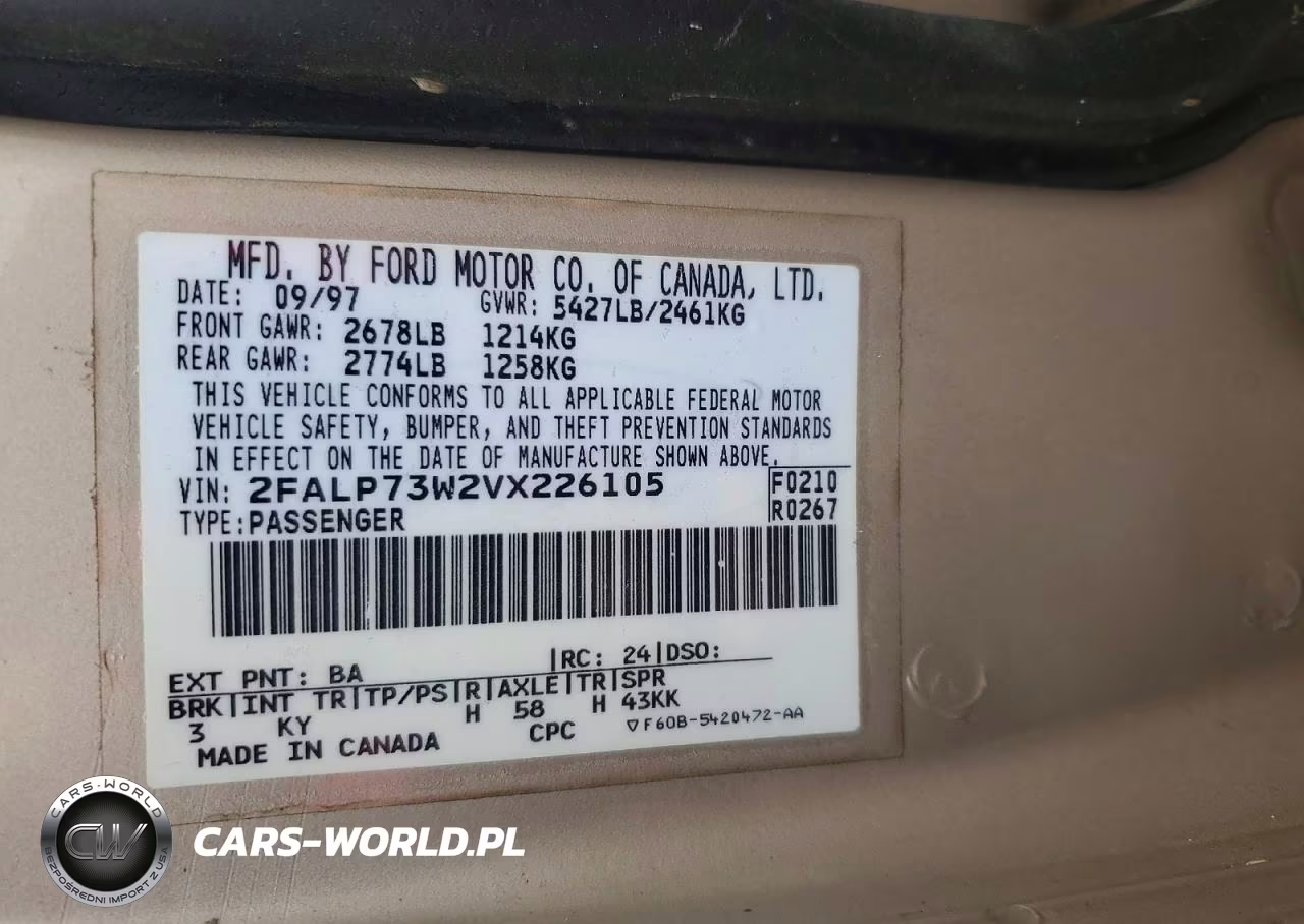 1997 Ford Crown Victoria VIN:2FALP73W2VX226105 - 12