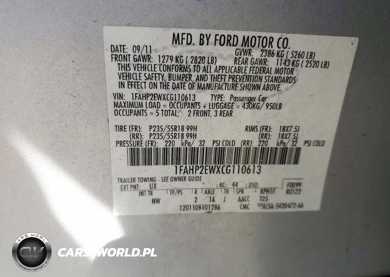 2012 Ford Taurus Sel VIN:1FAHP2EWXCG110613 - 12