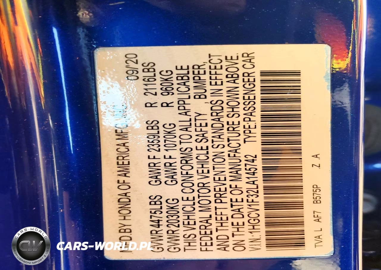 2020 Honda Accord Sport VIN:1HGCV1F32LA145742 - 12