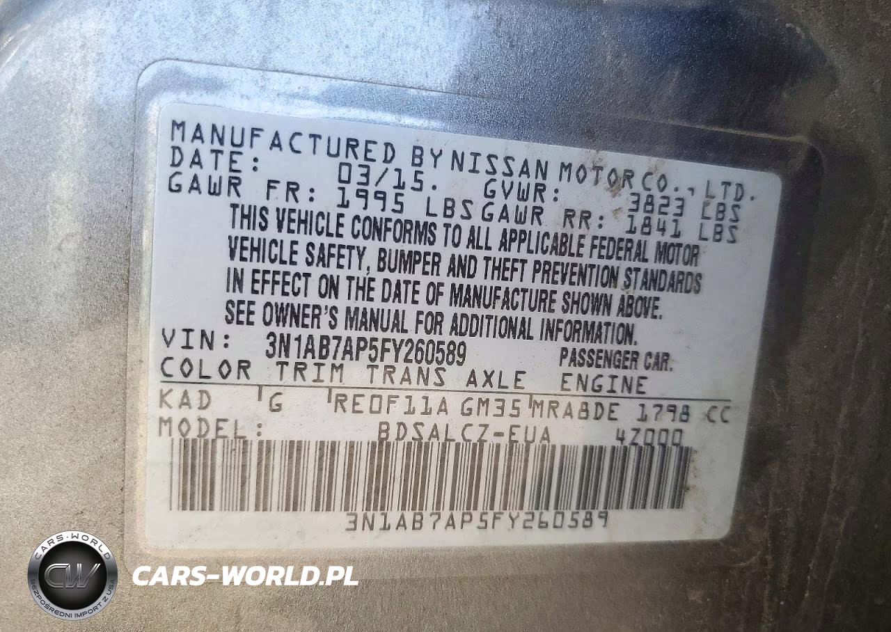 2015 Nissan Sentra S VIN:3N1AB7AP5FY260589 - 13