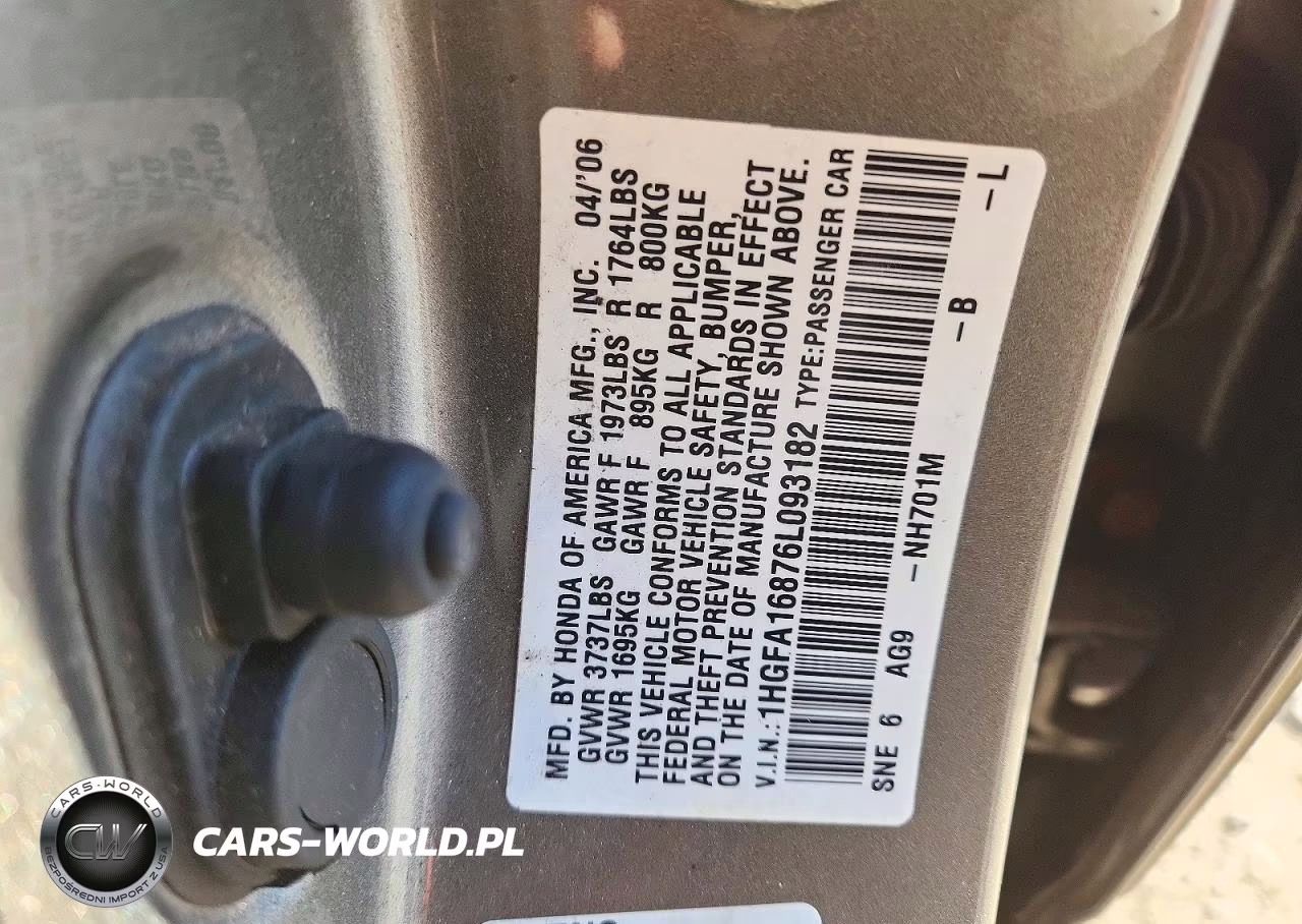 2006 Honda Civic Ex VIN:1HGFA16876L093182 - 12