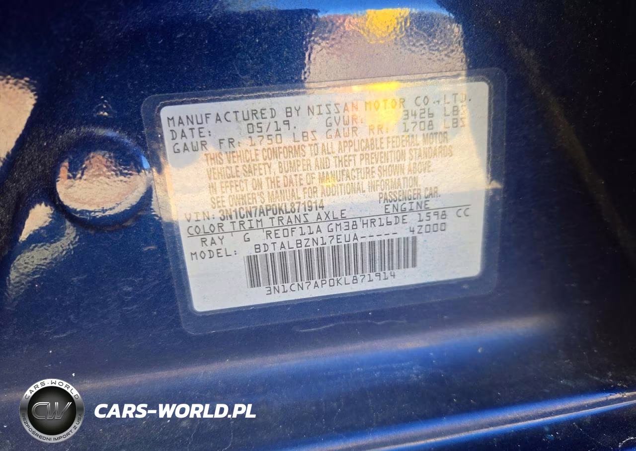 2019 Nissan Versa Sv VIN:3N1CN7AP0KL871914 - 12