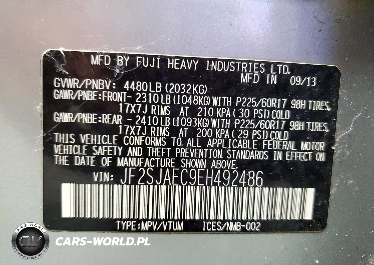 2014 Subaru Forester 2.5I Premium VIN:JF2SJAEC9EH492486 - 13
