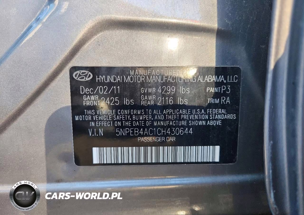 2012 Hyundai Sonata Gls VIN:5NPEB4AC1CH430644 - 12