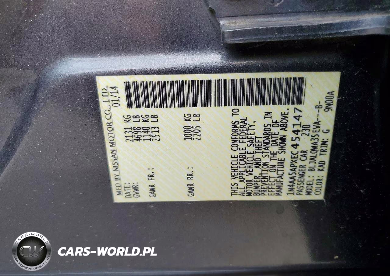 2014 Nissan Maxima 3.5 S VIN:1N4AA5APXEC454147 - 12