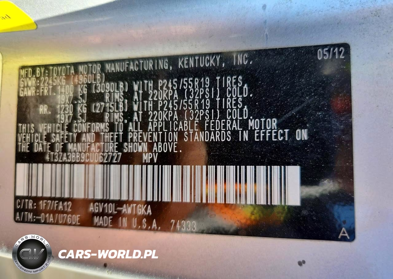 2012 Toyota Venza Le VIN:4T3ZA3BB9CU062727 - 13