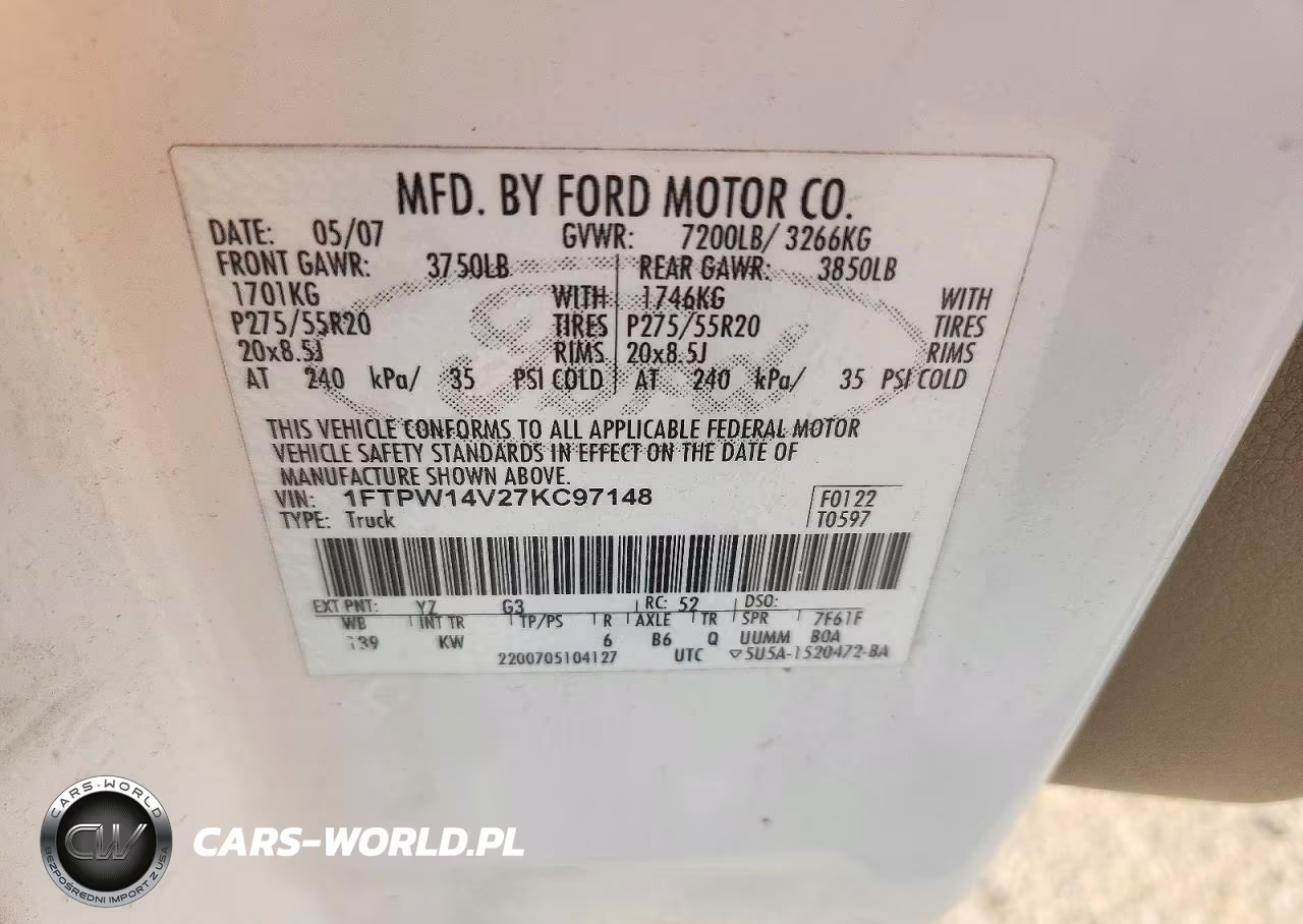 2007 Ford F-150 VIN:1FTPW14V27KC97148 - 12