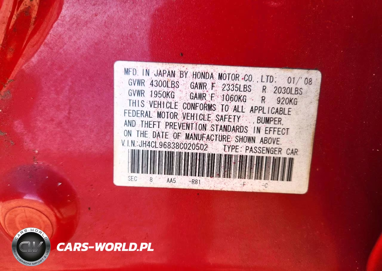 2008 Acura Tsx VIN:JH4CL96838C020502 - 12