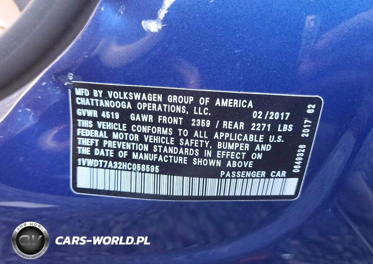 2017 Volkswagen Passat R-Line VIN:1VWDT7A32HC058595 - 12