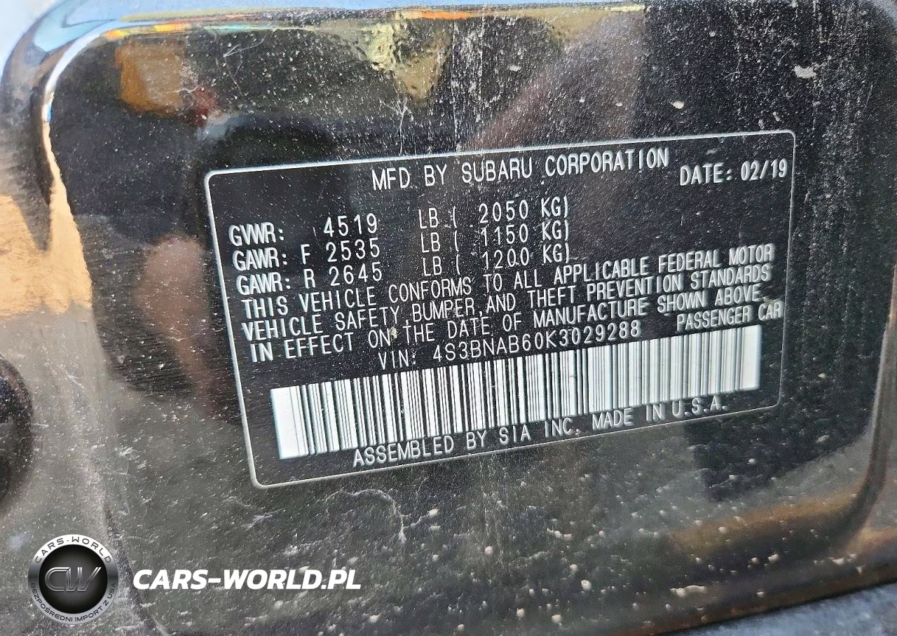 2019 Subaru Legacy 2.5I VIN:4S3BNAB60K3029288 - 12
