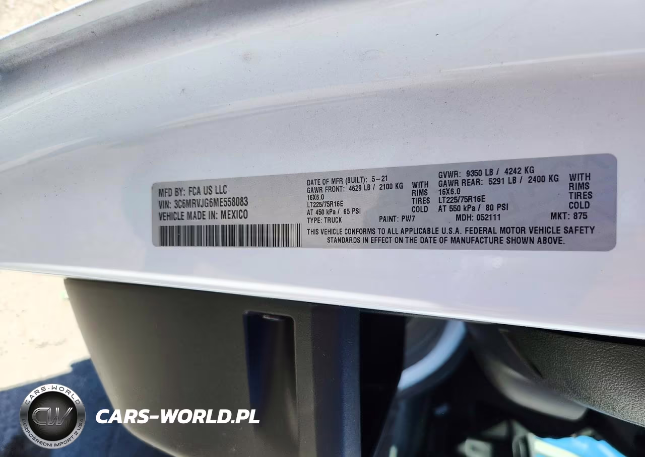 2021 Ram Promaster 3500 3500 High VIN:3C6MRVJG6ME558083 - 13