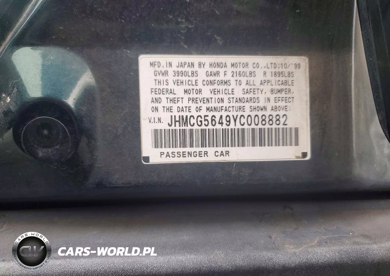 2000 Honda Accord Lx VIN:JHMCG5649YC008882 - 12