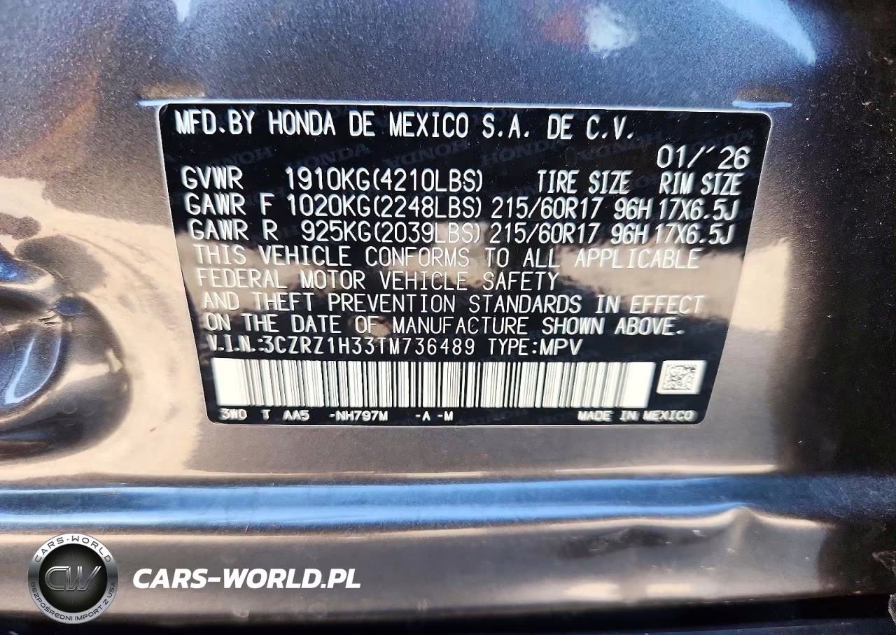 2026 Honda Hr-V Lx VIN:3CZRZ1H33TM736489 - 13