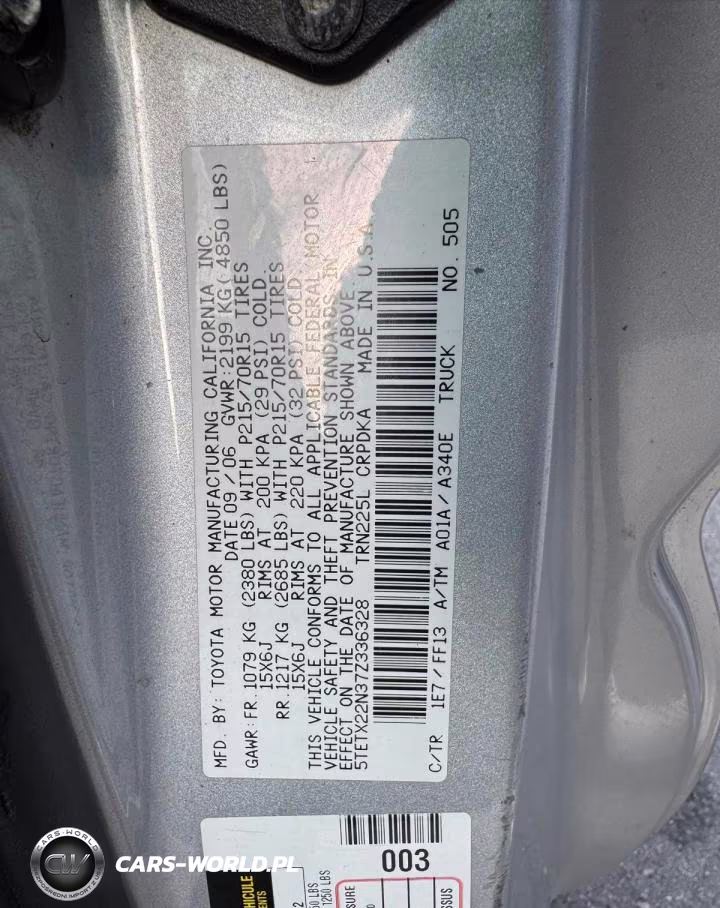 2007 Toyota Tacoma Base VIN:5TETX22N37Z336328 - 11