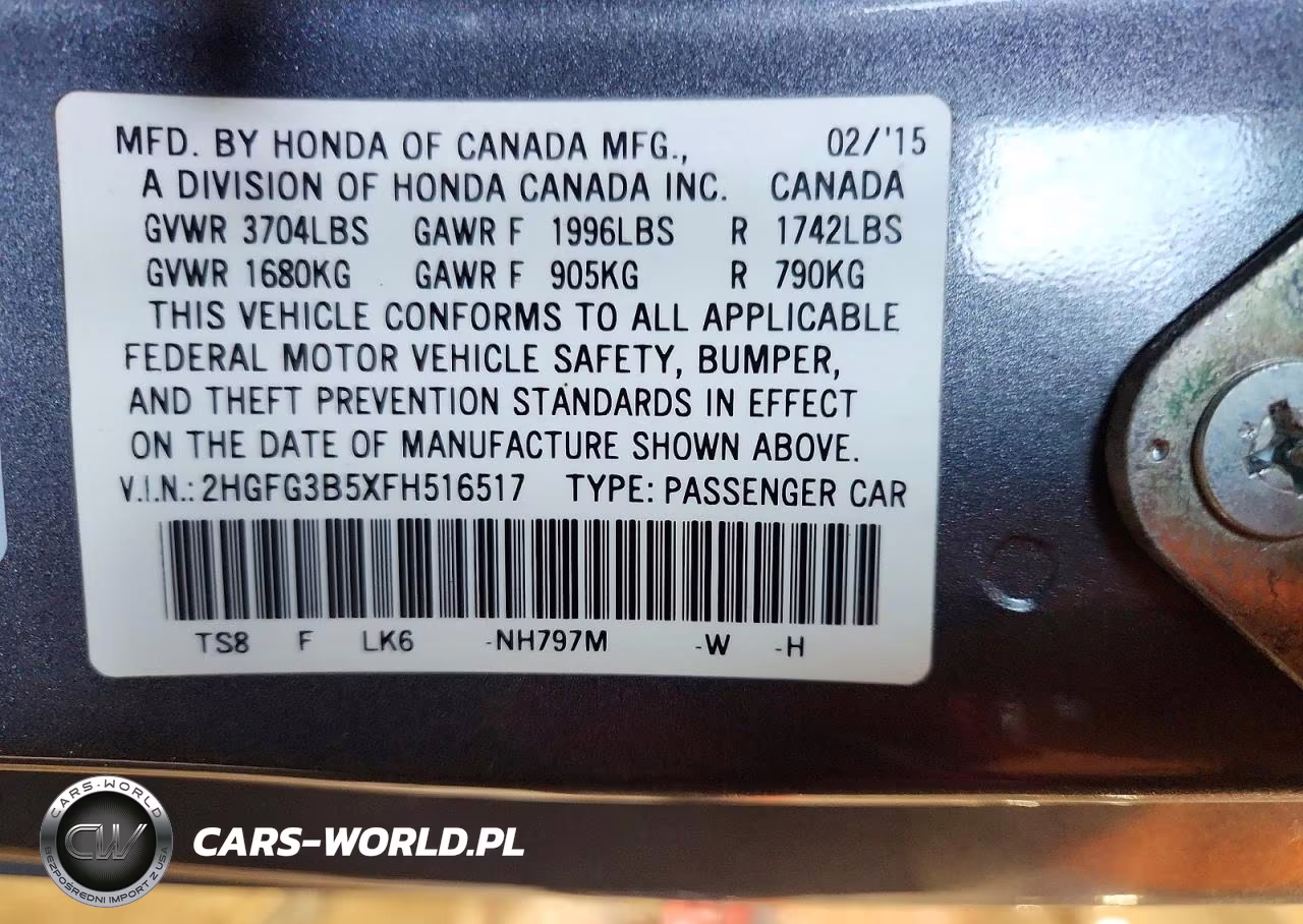 2015 Honda Civic Lx VIN:2HGFG3B5XFH516517 - 12
