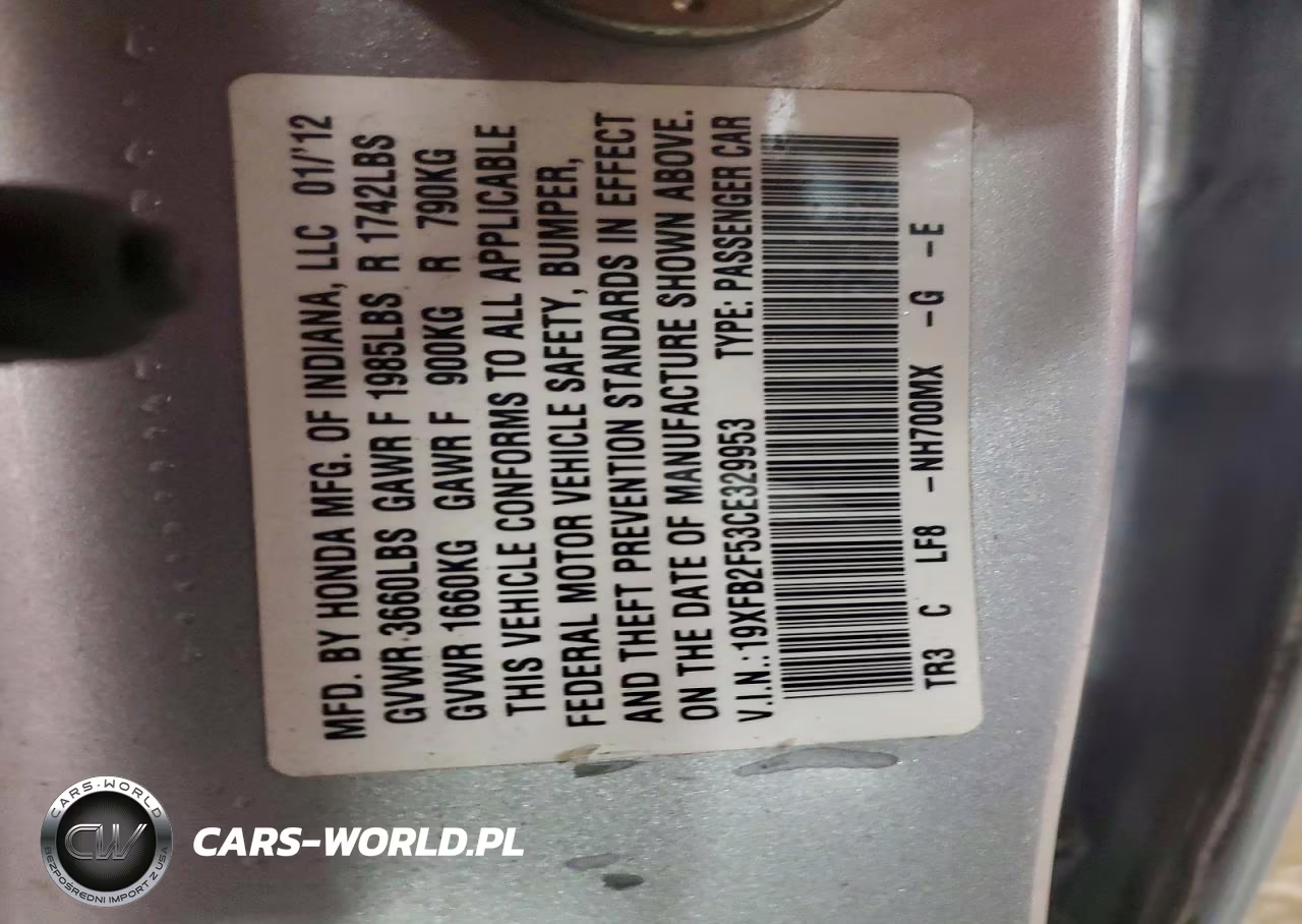 2012 Honda Civic Lx VIN:19XFB2F53CE329953 - 12