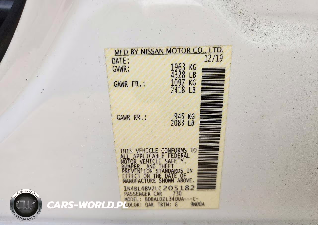 2020 Nissan Altima S VIN:1N4BL4BV2LC205182 - 12
