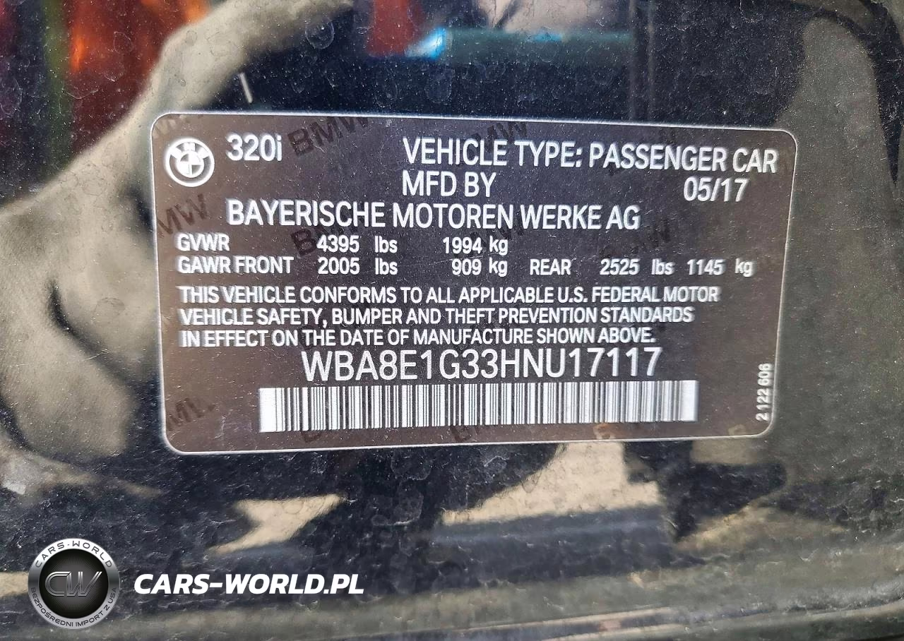 2017 BMW 320 I VIN:WBA8E1G33HNU17117 - 13