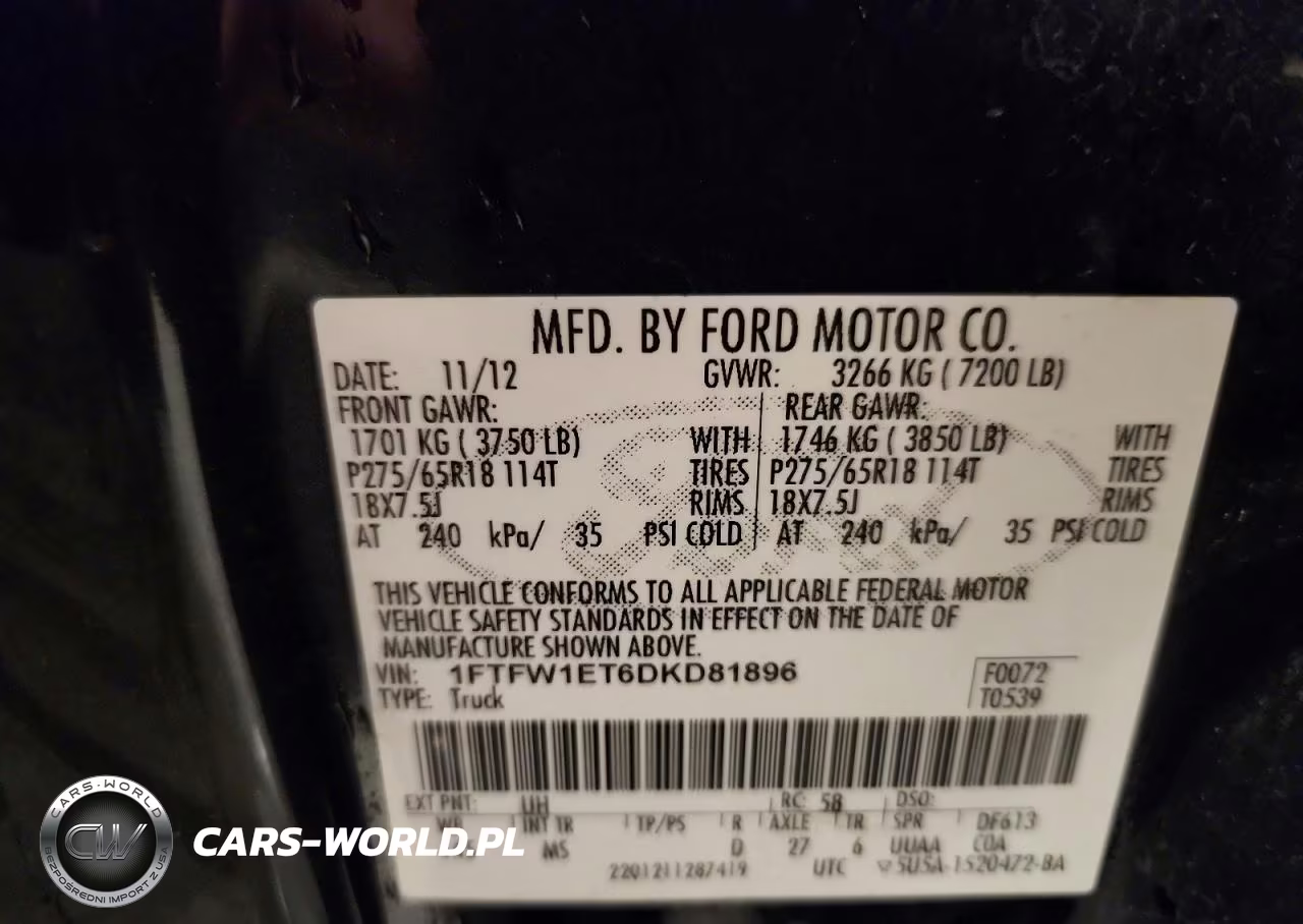 2013 Ford F150 Supercrew VIN:1FTFW1ET6DKD81896 - 12