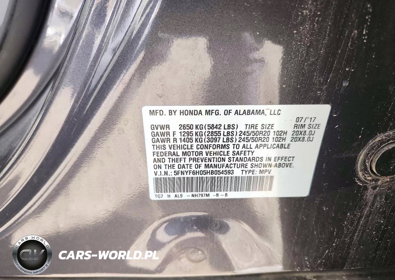 HONDA PILOT ELIT VIN:5FNYF6H05HB054593 - 14