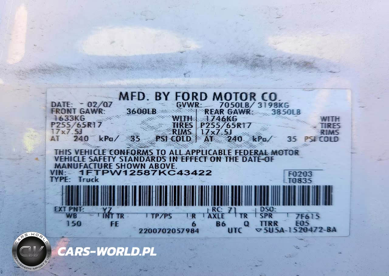2007 Ford F150 Supercrew VIN:1FTPW12587KC43422 - 12