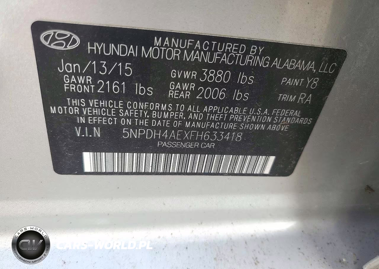 2015 Hyundai Elantra Limited VIN:5NPDH4AEXFH633418 - 12