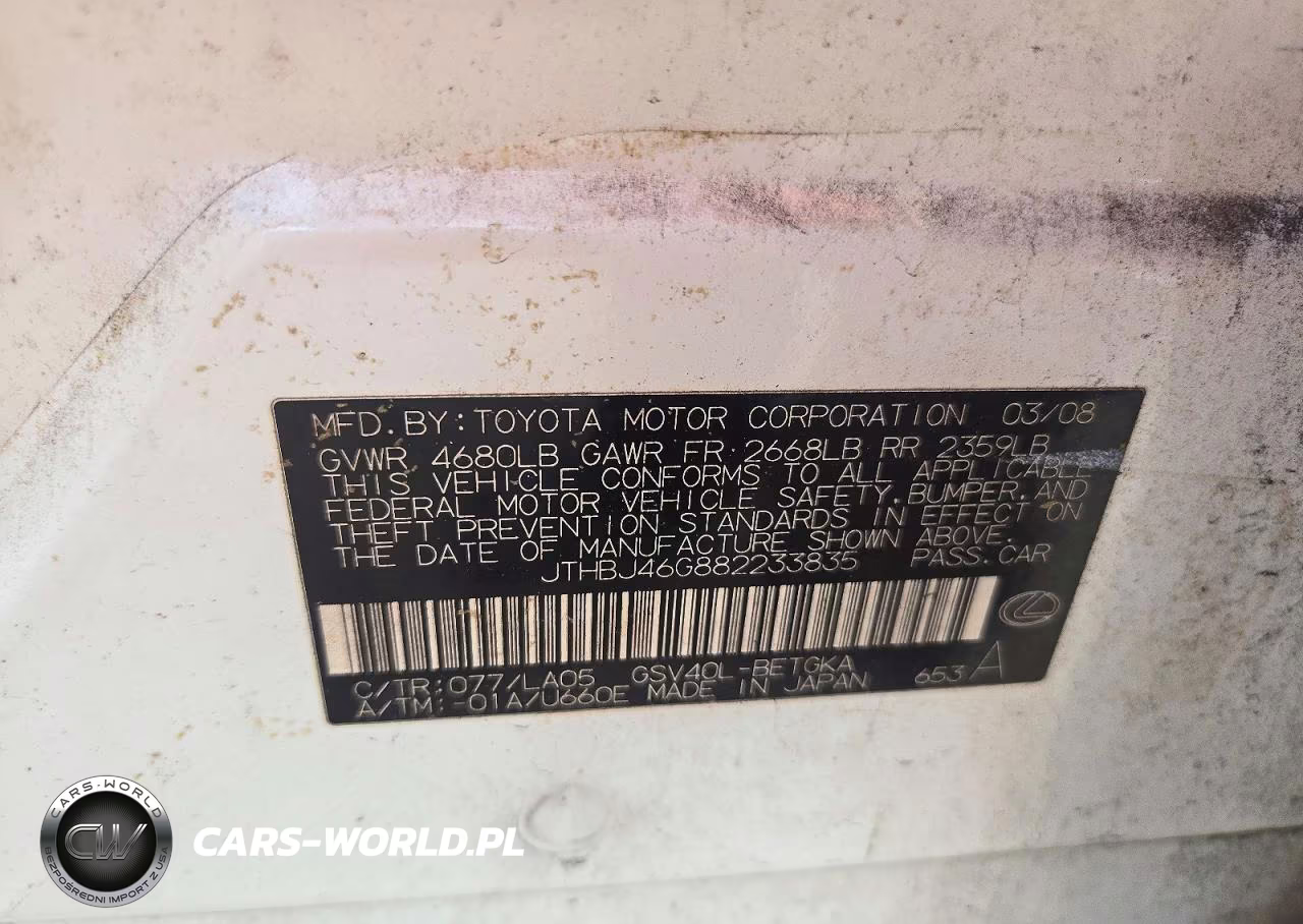 2008 Lexus Es 350 VIN:JTHBJ46G882233835 - 12