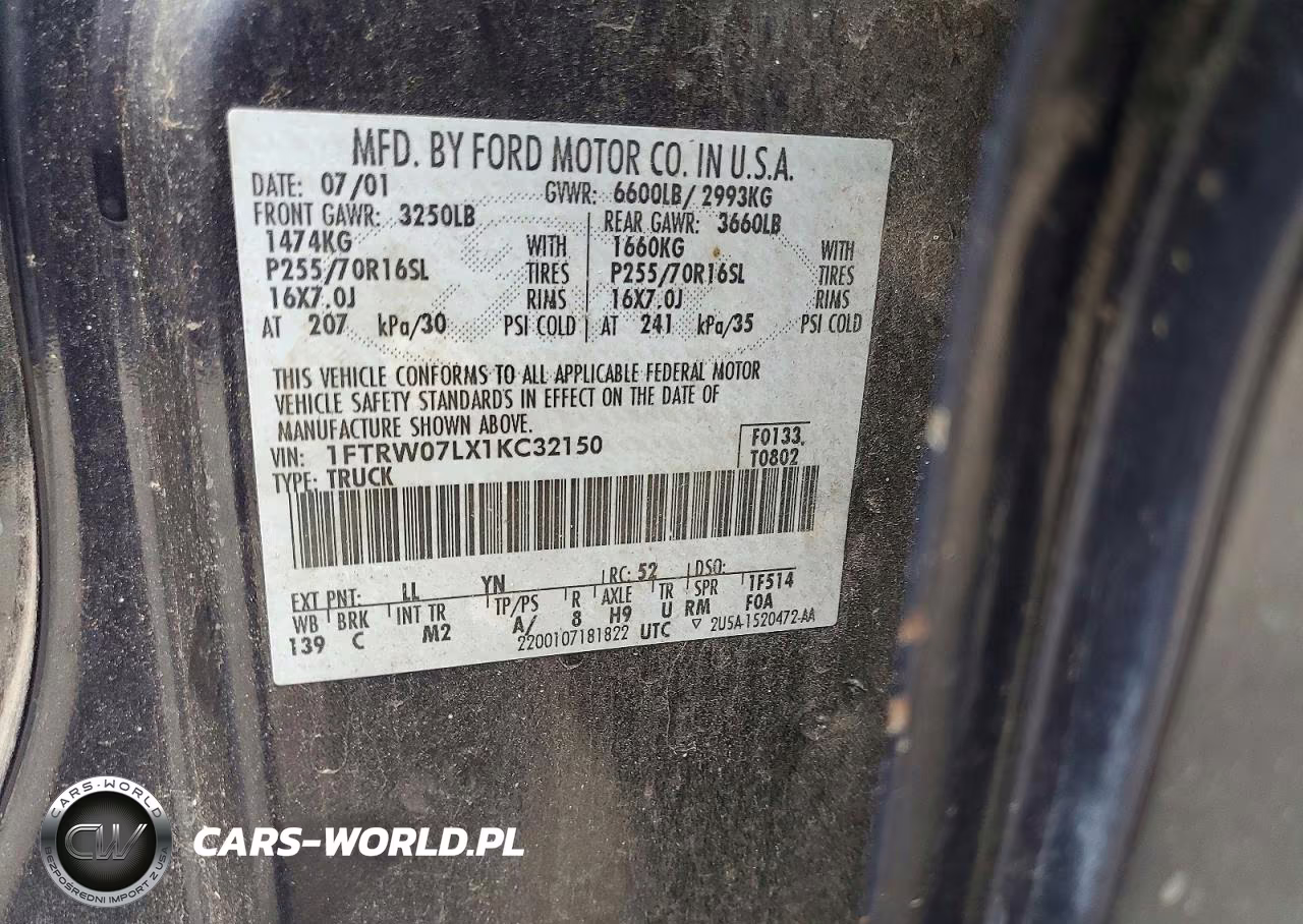 2001 Ford F150 Supercrew VIN:1FTRW07LX1KC32150 - 12
