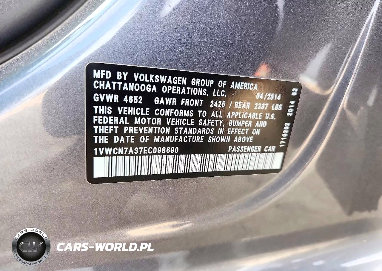 2014 Volkswagen Passat Sel VIN:1VWCN7A37EC098690 - 12