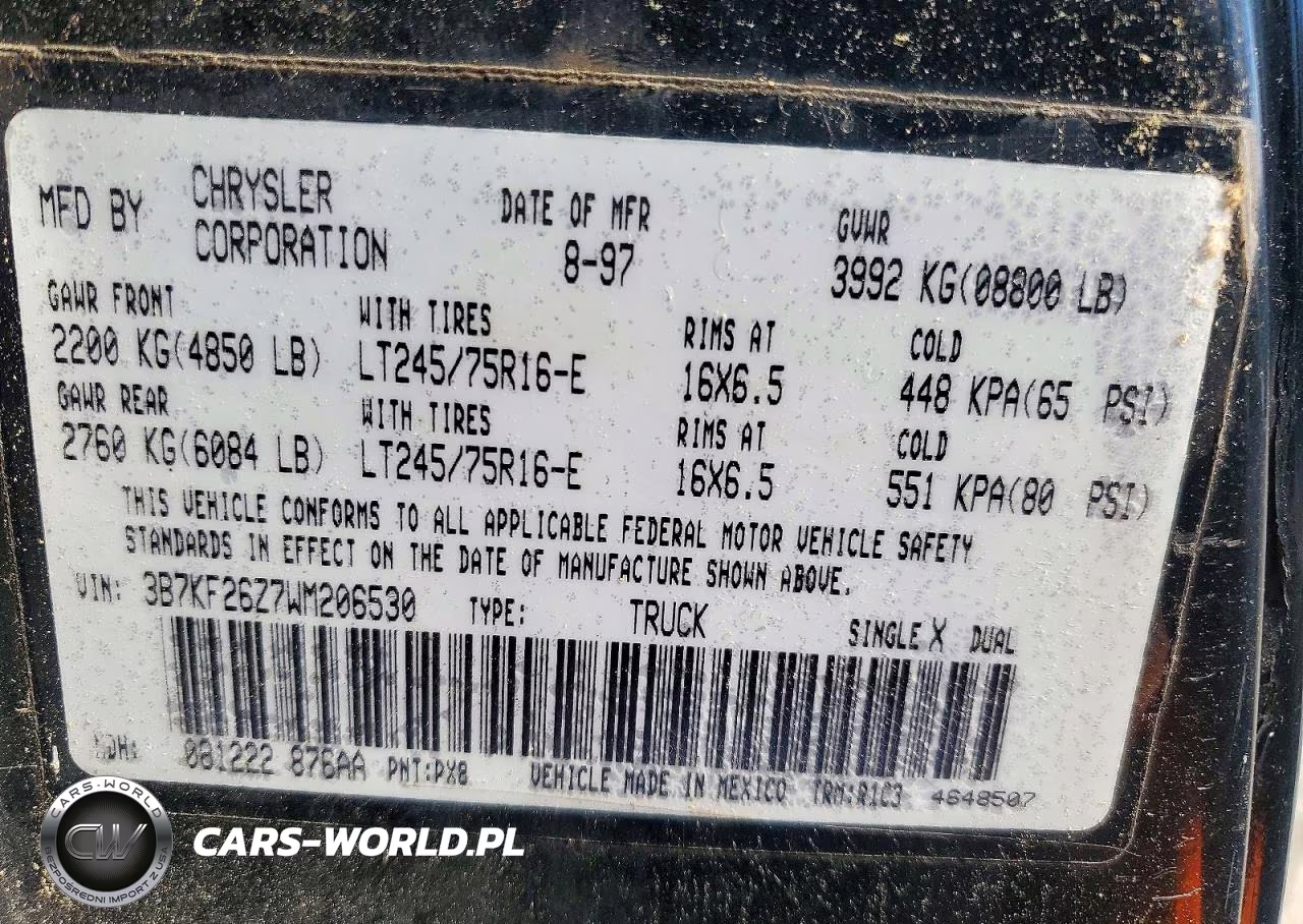1998 Dodge Ram 2500 VIN:3B7KF26Z7WM206530 - 12