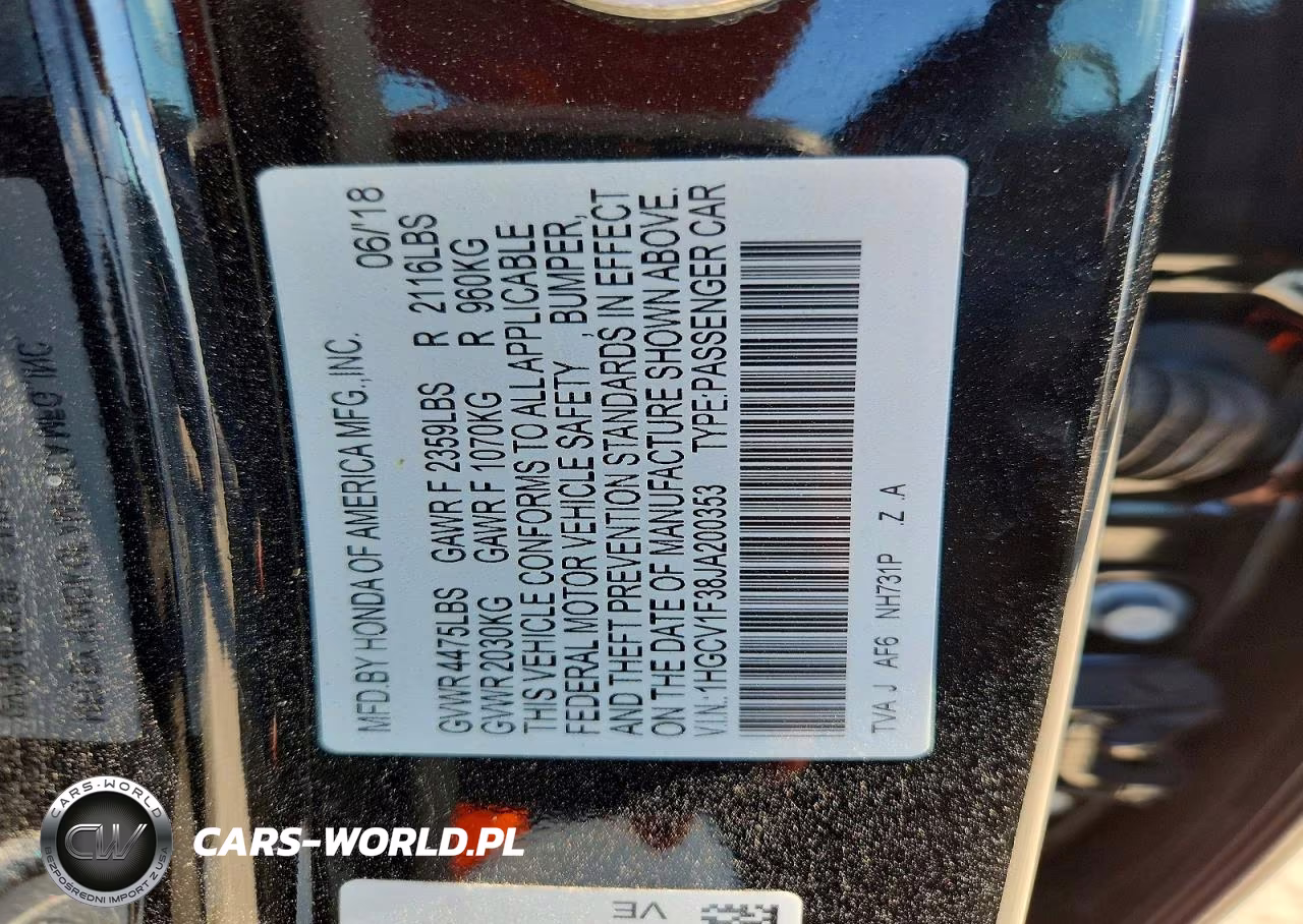 2018 Honda Accord Sport VIN:1HGCV1F38JA200353 - 12