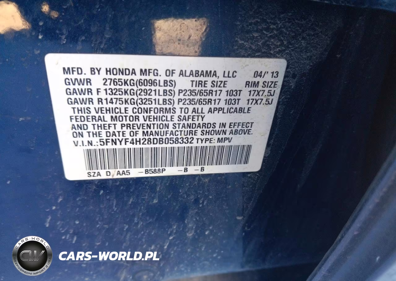 2013 Honda Pilot Lx VIN:5FNYF4H28DB058332 - 12
