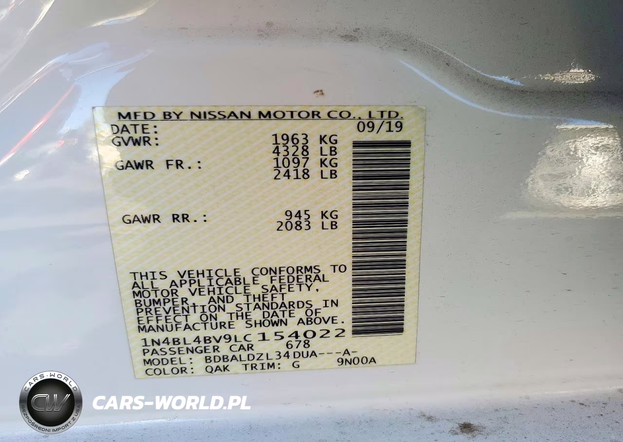 2020 Nissan Altima S VIN:1N4BL4BV9LC154022 - 12