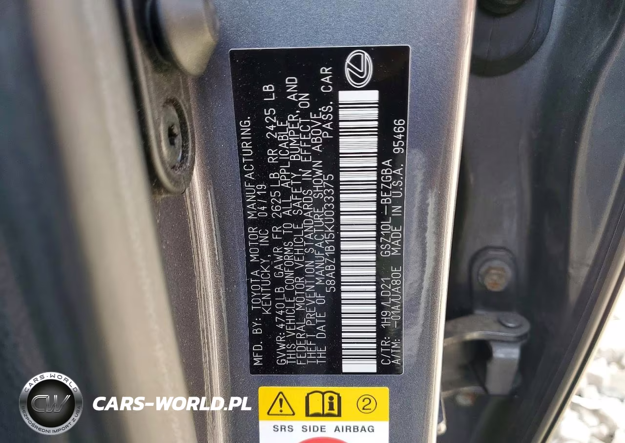 2019 Lexus Es 350 VIN:58ABZ1B15KU033375 - 12