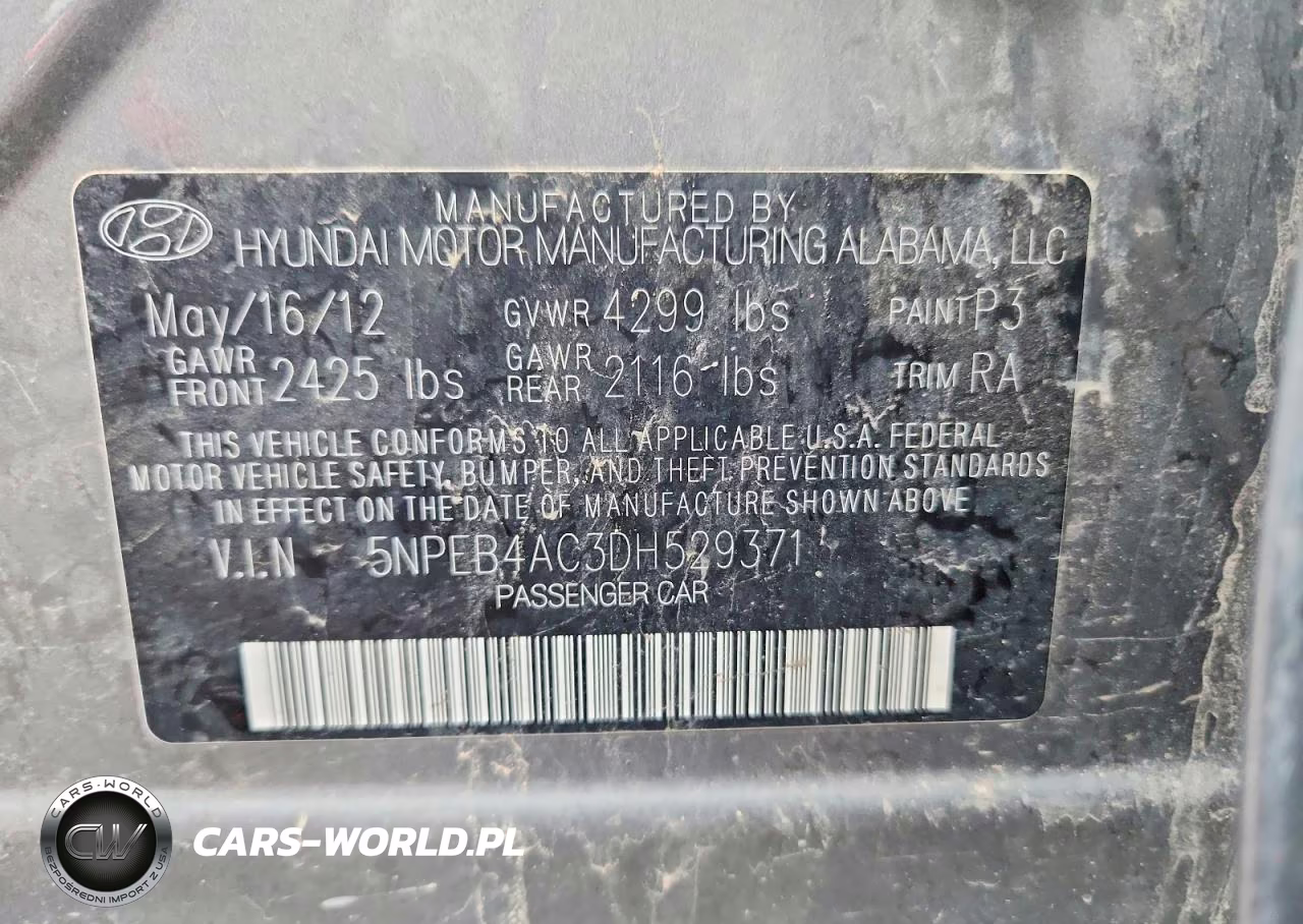 2013 Hyundai Sonata Gls VIN:5NPEB4AC3DH529371 - 12